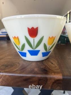 Vintage Fire-King Tulip Mixing Bowls (3-Piece Set) Milk Glass Nesting Bowls