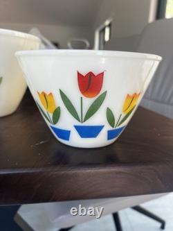 Vintage Fire-King Tulip Mixing Bowls (3-Piece Set) Milk Glass Nesting Bowls