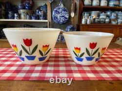 Vintage Fire-King Tulip Pattern Mixing Bowls (8 1/2 & 9 1/2)