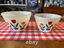 Vintage Fire-King Tulip Pattern Mixing Bowls (8 1/2 & 9 1/2)
