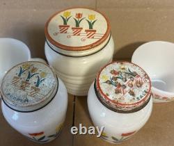 Vintage Fire King Tulip Salt Pepper Shakers & Grease Jar & 2 Coffee Mugs FREE SH