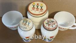 Vintage Fire King Tulip Salt Pepper Shakers & Grease Jar & 2 Coffee Mugs FREE SH