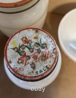 Vintage Fire King Tulip Salt Pepper Shakers & Grease Jar & 2 Coffee Mugs FREE SH