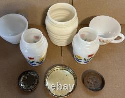Vintage Fire King Tulip Salt Pepper Shakers & Grease Jar & 2 Coffee Mugs FREE SH