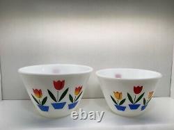 Vintage Fire King Tulips Mixing Bowl 4 Piece Set PLUS Grease Jar Lid