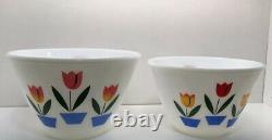 Vintage Fire King Tulips Mixing Bowl 4 Piece Set PLUS Grease Jar Lid