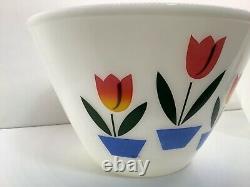 Vintage Fire King Tulips Mixing Bowl 4 Piece Set PLUS Grease Jar Lid