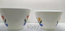 Vintage Fire King Tulips Mixing Bowl 4 Piece Set PLUS Grease Jar Lid