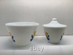 Vintage Fire King Tulips Mixing Bowl 4 Piece Set PLUS Grease Jar Lid