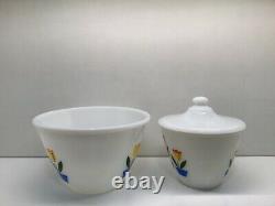 Vintage Fire King Tulips Mixing Bowl 4 Piece Set PLUS Grease Jar Lid