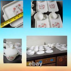 Vintage Fire-Klng Fleurette Milk Glass 32pc Lot Plates Bowls Snack Cups Sugar