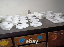 Vintage Fire-Klng Fleurette Milk Glass 32pc Lot Plates Bowls Snack Cups Sugar