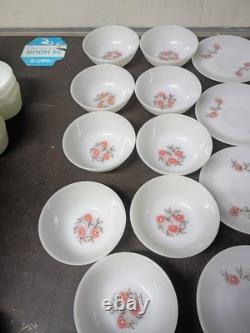 Vintage Fire-Klng Fleurette Milk Glass 32pc Lot Plates Bowls Snack Cups Sugar