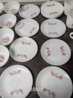 Vintage Fire-Klng Fleurette Milk Glass 32pc Lot Plates Bowls Snack Cups Sugar