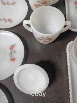 Vintage Fire-Klng Fleurette Milk Glass 32pc Lot Plates Bowls Snack Cups Sugar