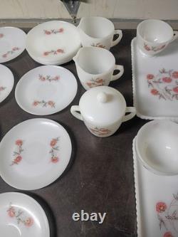 Vintage Fire-Klng Fleurette Milk Glass 32pc Lot Plates Bowls Snack Cups Sugar