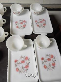 Vintage Fire-Klng Fleurette Milk Glass 32pc Lot Plates Bowls Snack Cups Sugar