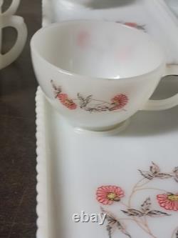 Vintage Fire-Klng Fleurette Milk Glass 32pc Lot Plates Bowls Snack Cups Sugar