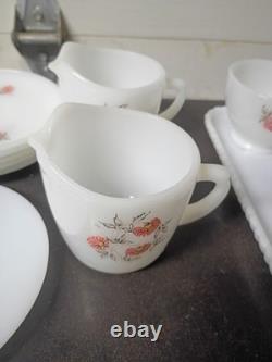 Vintage Fire-Klng Fleurette Milk Glass 32pc Lot Plates Bowls Snack Cups Sugar