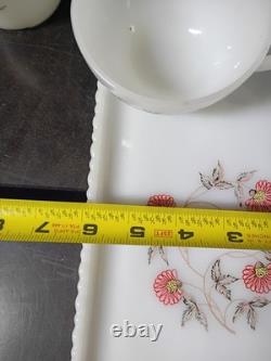 Vintage Fire-Klng Fleurette Milk Glass 32pc Lot Plates Bowls Snack Cups Sugar