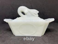 Vintage Flaccus Rectangular Milk Glass Covered Dish With A Crawfish On The Lid