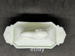 Vintage Flaccus Rectangular Milk Glass Covered Dish With A Crawfish On The Lid