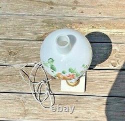 Vintage Floral Design Milk Glass with Marble Base Lamp
