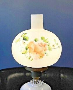 Vintage Floral Design Milk Glass with Marble Base Lamp