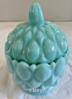 Vintage Fostoria Frisco Aqua Blue Milk Glass Covered Candy Dish With Lid 6.5