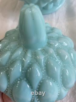 Vintage Fostoria Frisco Aqua Blue Milk Glass Covered Candy Dish With Lid 6.5