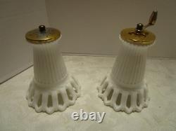Vintage Fostoria White Milk Glass Arlington set Salt & Pepper Mill RARE HTF 1940