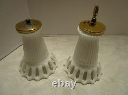 Vintage Fostoria White Milk Glass Arlington set Salt & Pepper Mill RARE HTF 1940