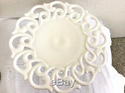 Vintage Fostoria White Milk Glass Cake Stand Monroe Pattern Wedding Lace