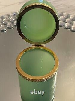 Vintage French Green Opaline Milk Glass Box