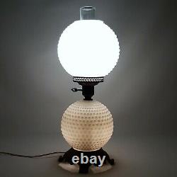 Vintage GWTW White Milk Glass Hobnail Double Globe Table Lamp 3 Way Light
