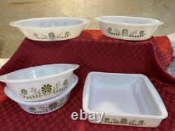 Vintage Glasbake Casserole Baking Dish Set Green Daisy Milk Glass 17 Piece Set