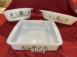 Vintage Glasbake Casserole Baking Dish Set Green Daisy Milk Glass 17 Piece Set