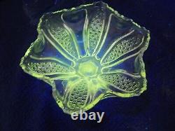 Vintage Glass Bowl Etched and Carved (Uranium Glass under UV)