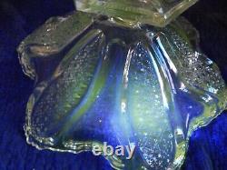 Vintage Glass Bowl Etched and Carved (Uranium Glass under UV)