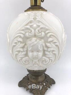 Vintage Gone With The Wind Cupid Face Milk Glass Lamp Electric 30