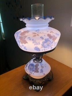 Vintage Gone With The Wind Hurricane Lamp Glass Blue Flowers Accurate Casting