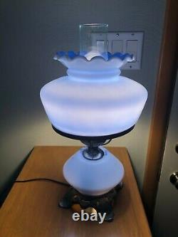 Vintage Gone With The Wind Hurricane Lamp Glass Blue Flowers Accurate Casting