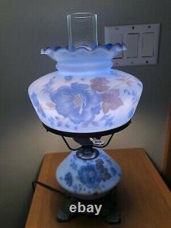 Vintage Gone With The Wind Hurricane Lamp Glass Blue Flowers Accurate Casting