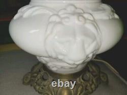 Vintage Gone With The Wind Hurricane Milk Glass 3D Relief Lamp Lion