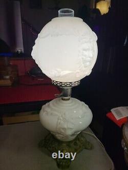 Vintage Gone With The Wind Hurricane Milk Glass 3D Relief Lamp Lion