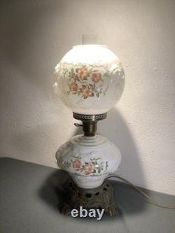 Vintage Gone With The Wind Lamp/ Beautiful Roses Pattern Milk Glass 3 Way Switch