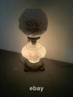 Vintage Gone With The Wind Lamp/ Beautiful Roses Pattern Milk Glass 3 Way Switch