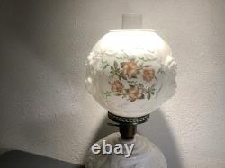 Vintage Gone With The Wind Lamp/ Beautiful Roses Pattern Milk Glass 3 Way Switch