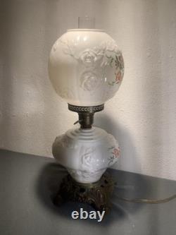 Vintage Gone With The Wind Lamp/ Beautiful Roses Pattern Milk Glass 3 Way Switch