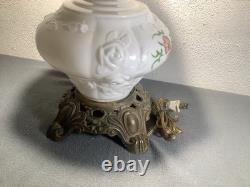 Vintage Gone With The Wind Lamp/ Beautiful Roses Pattern Milk Glass 3 Way Switch